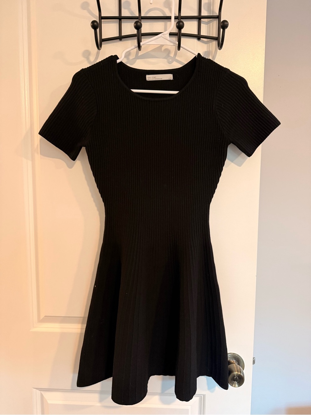 OAK + FORT Black Ribbed Fit-and-Flare Mini Dress